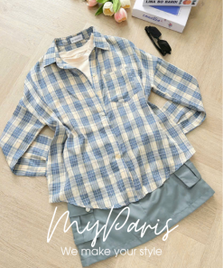 Set sọc caro phối áo crop top và chân váy chính hãng MYPARIS