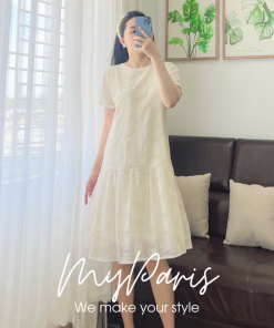 Đầm suông tơ dệt hoa đuôi cá có tay chính hãng MYPARIS