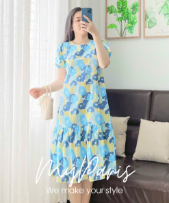 Đầm xuông đuôi cá tay phồng họa tiết in hoa chính hãng MYPARIS