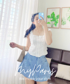 Set chân váy bí denim phôi áo sát nách chính hãng MYPARIS