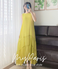 Đầm suông tơ sát nách chân váy tầng đuôi cá chính hãng MYPARIS