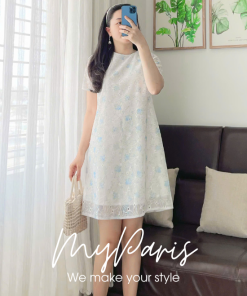 Đầm suông A tơ lưới hoa có tay chính hãng MYPARIS
