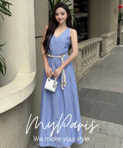 Đầm suông sát nách kate sọc phối dây đeo boho style chính hãng MYPARIS