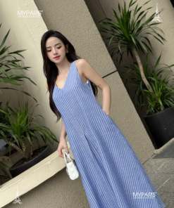 Đầm suông sát nách kate sọc phối dây đeo boho style chính hãng MYPARIS 4 DAM THIET KE MYPARIS 20