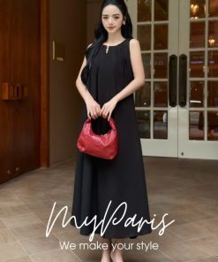 Đầm suông linen phối nút xếp li chính hãng MYPARIS
