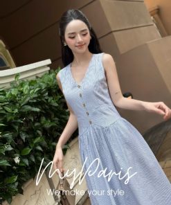 Đầm suông midi sọc phối nút gỗ chính hãng MYPARIS 4 MYPARIS 23