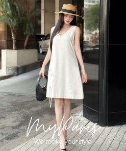 Đầm suông A cổ V phối hoa chính hãng MYPARIS