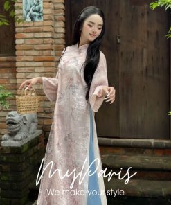 Áo dài hồng thêu kèm quần lụa tà đôi chính hãng MYPARIS 2 MYPARIS 53
