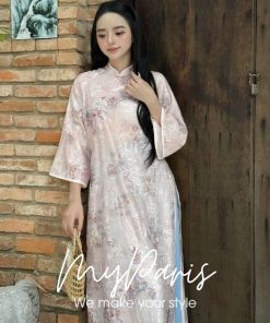 Áo dài hồng thêu kèm quần lụa tà đôi chính hãng MYPARIS 3 MYPARIS 54