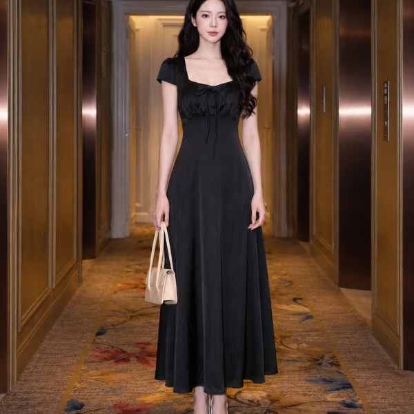 Đầm body lụa tay lở phối nơ chính hãng MYPARIS