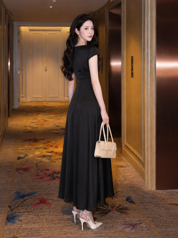Đầm body lụa tay lở phối nơ chính hãng MYPARIS