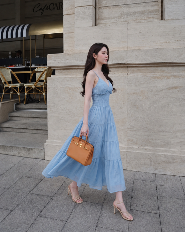 Đầm dài hai dây cổ tim chun eo chính hãng MYPARIS