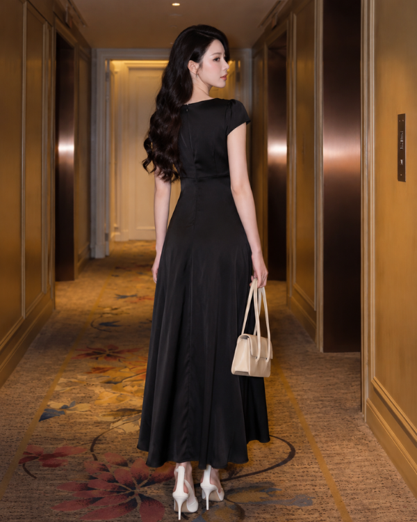 Đầm body lụa tay lở phối nơ chính hãng MYPARIS