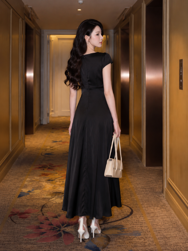 Đầm body lụa tay lở phối nơ chính hãng MYPARIS