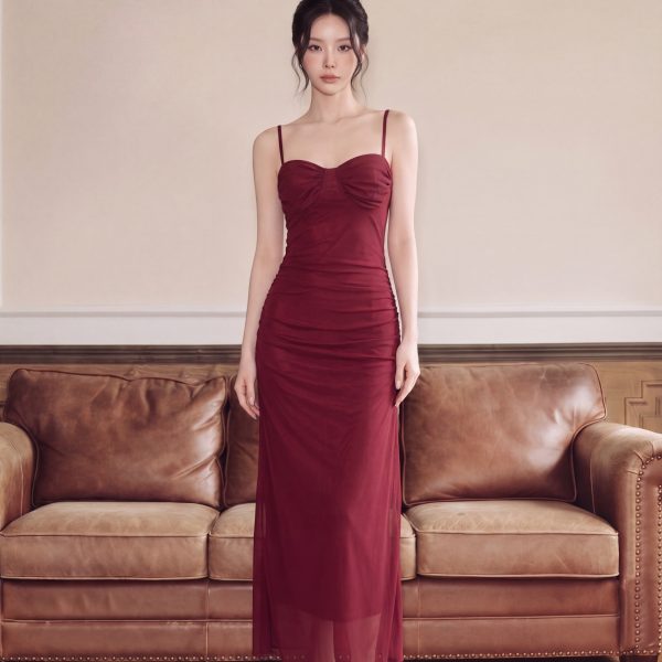 Đầm body đơn sắc nhún ngực chính hãng MYPARIS