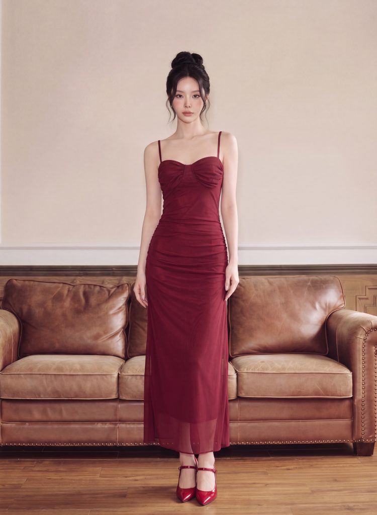 Đầm body đơn sắc nhún ngực chính hãng MYPARIS