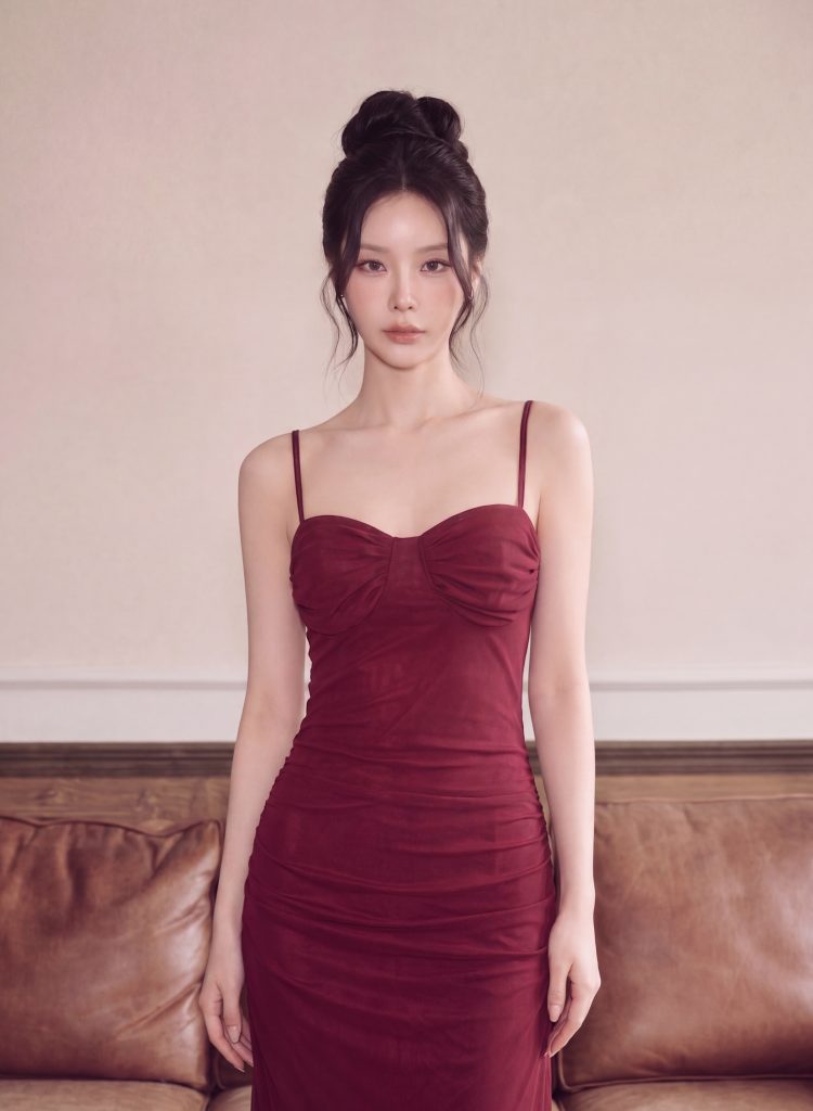 Đầm body đơn sắc nhún ngực chính hãng MYPARIS