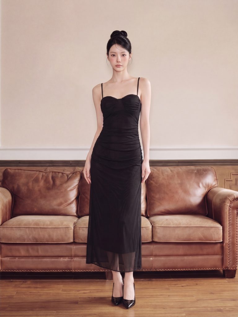 Đầm body đơn sắc nhún ngực chính hãng MYPARIS