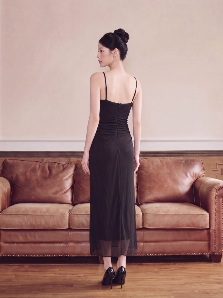 Đầm body đơn sắc nhún ngực chính hãng MYPARIS