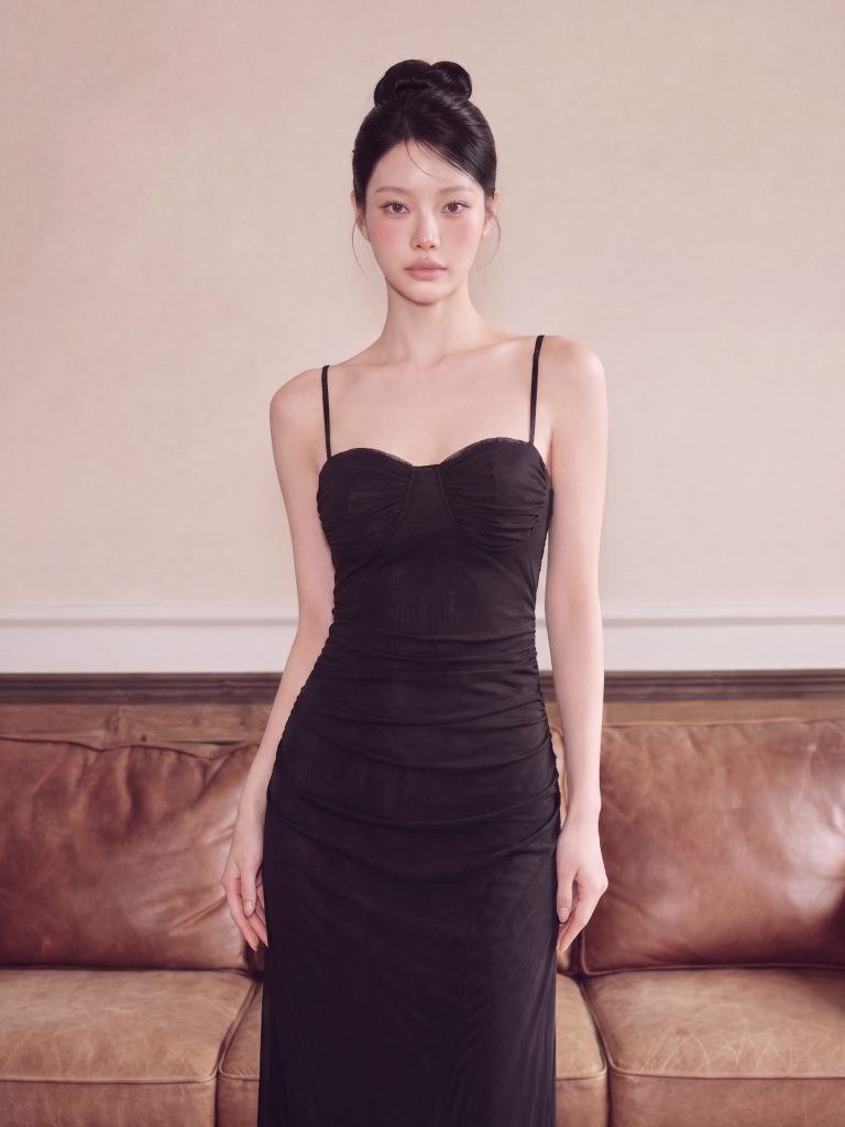 Đầm body đơn sắc nhún ngực chính hãng MYPARIS
