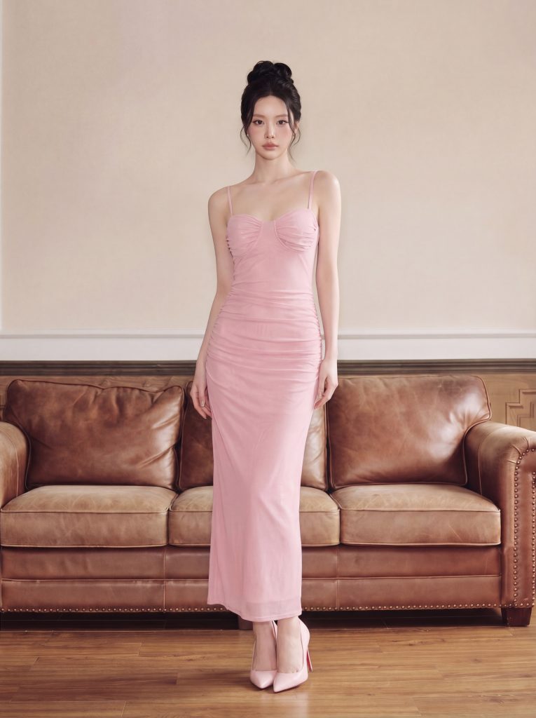 Đầm body đơn sắc nhún ngực chính hãng MYPARIS